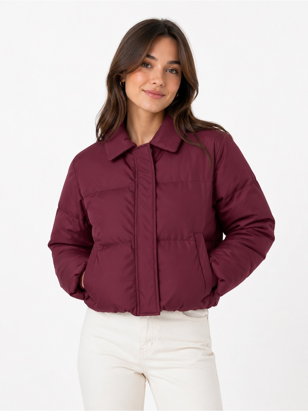 Abercrombie & Fitch Down Filled Maroon Quilted Puffer Bomber Jacket